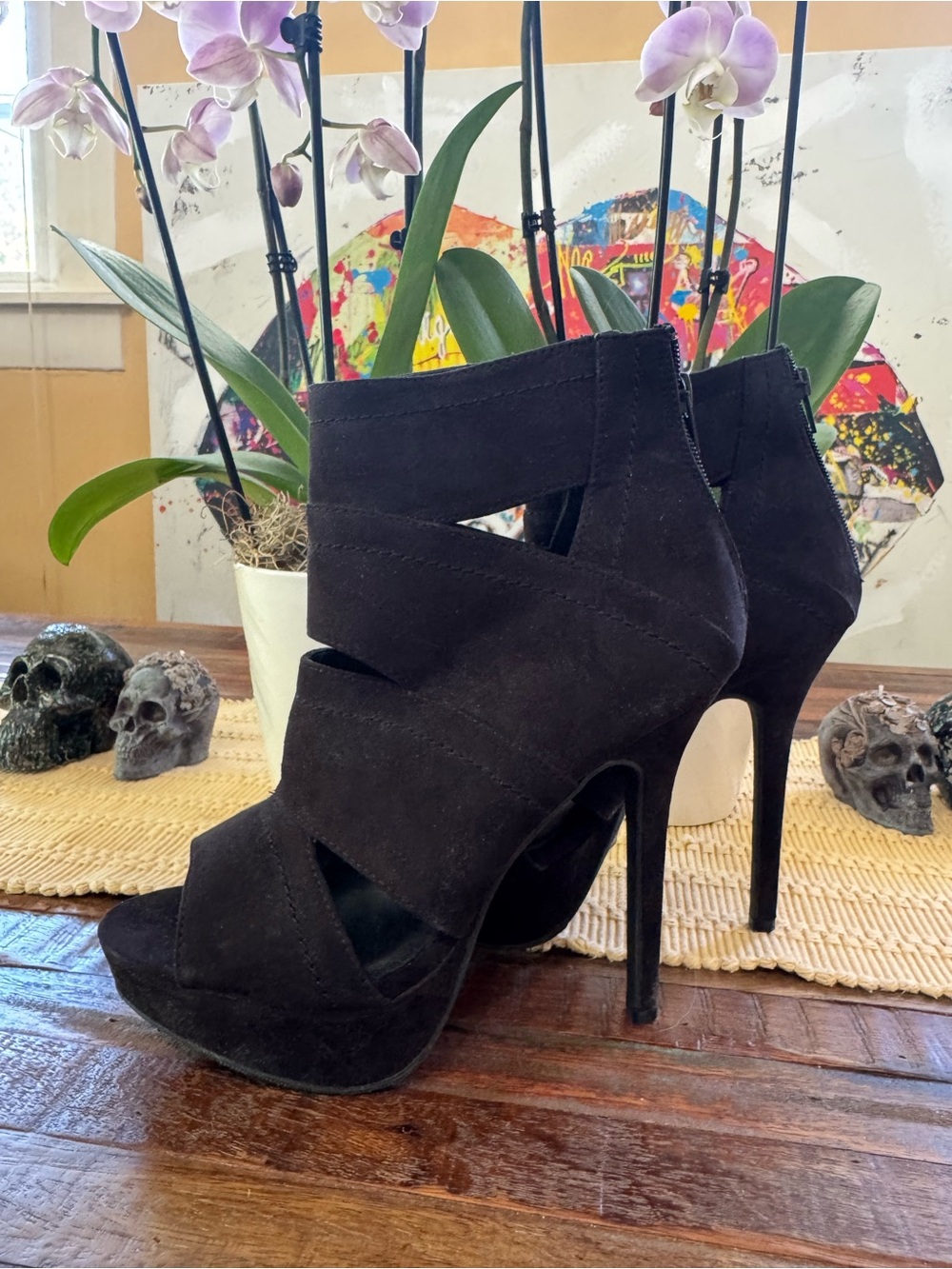 Forever 21 Women's Black Suede Cutout Stiletto Booties